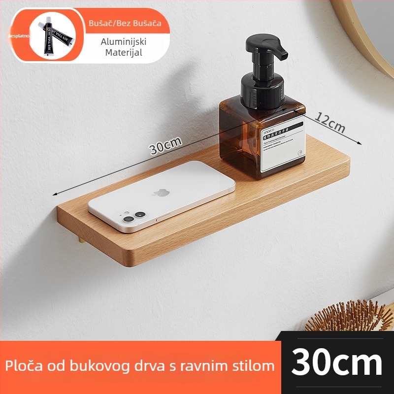 Bukovo drveno skladište za zid bez bušenja, 1 sloj, višestruka namjena za kuhinju i make-up