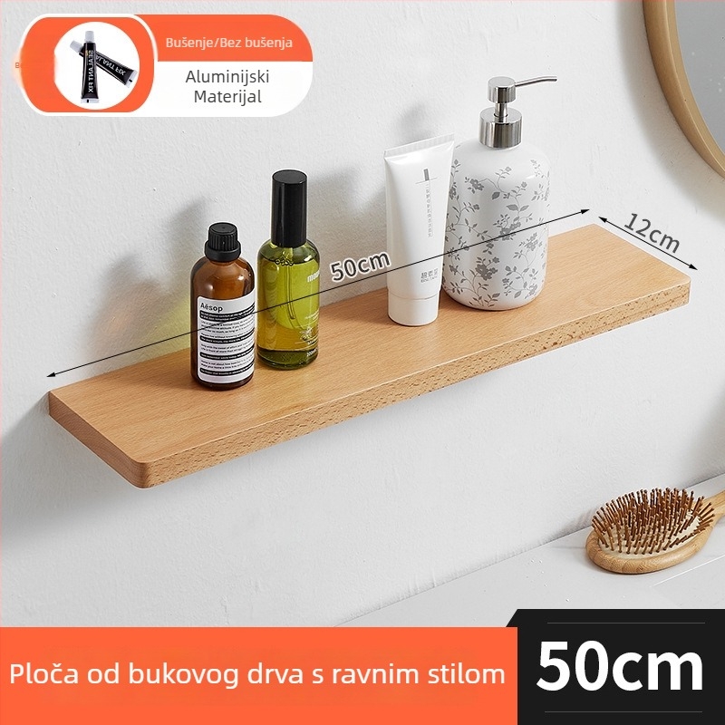 Bukovo drveno skladište za zid bez bušenja, 1 sloj, višestruka namjena za kuhinju i make-up