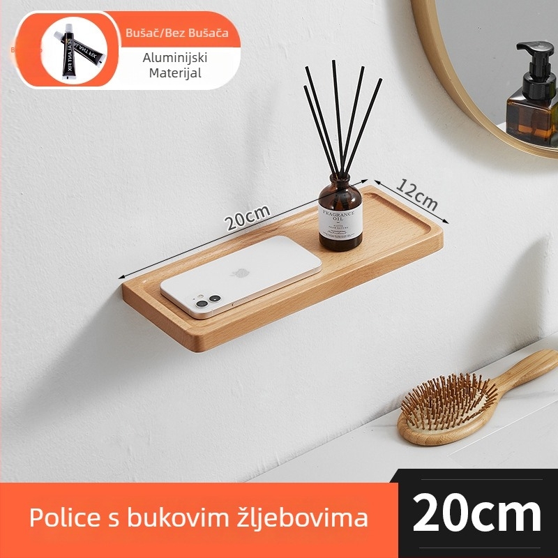 Bukovo drveno skladište za zid bez bušenja, 1 sloj, višestruka namjena za kuhinju i make-up
