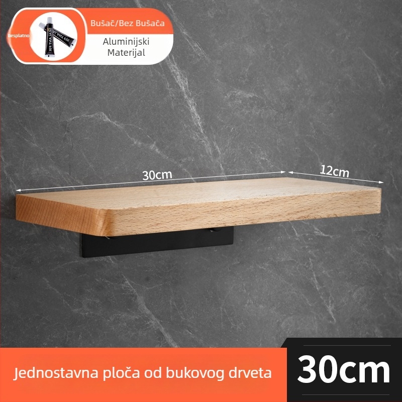 Bukovo drveno skladište za zid bez bušenja, 1 sloj, višestruka namjena za kuhinju i make-up