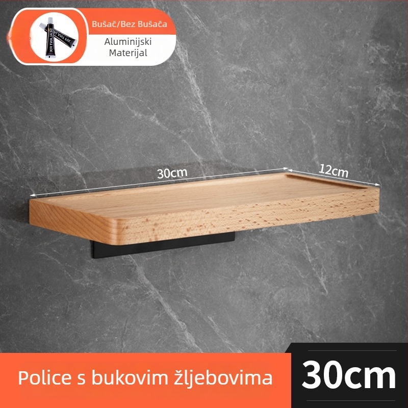 Bukovo drveno skladište za zid bez bušenja, 1 sloj, višestruka namjena za kuhinju i make-up