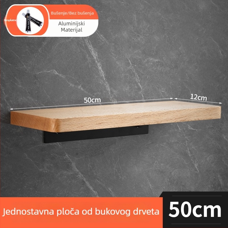 Bukovo drveno skladište za zid bez bušenja, 1 sloj, višestruka namjena za kuhinju i make-up