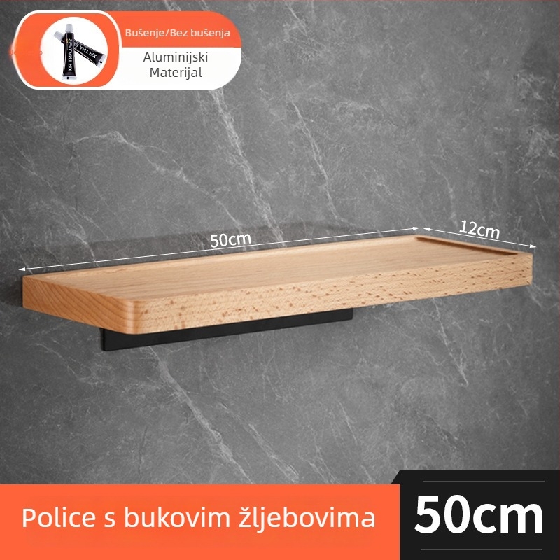 Bukovo drveno skladište za zid bez bušenja, 1 sloj, višestruka namjena za kuhinju i make-up