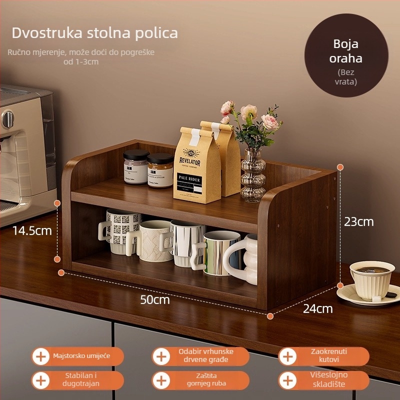 Držač šalica od borovine - 4-razinski stolni regač za pohranu čaje, kave i čaše za vodu (otporan na prašinu)
