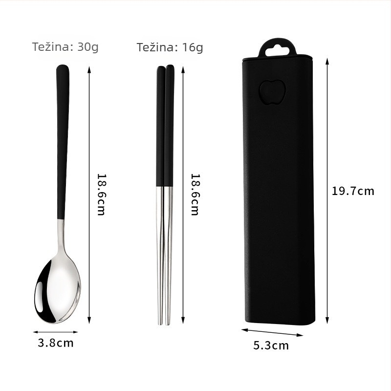 Prijenosni set od 304 nehrđajućeg čelika: žlica, vilica i štapići za jelo, tročlani set za vanjsku upotrebu