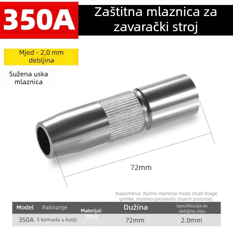 Shida sekundarna zaštita za zavarivački pištolj, bakrena zaštitna mlaznica s pokrivnim prstenom, 200A/350A/500A vrijednosti