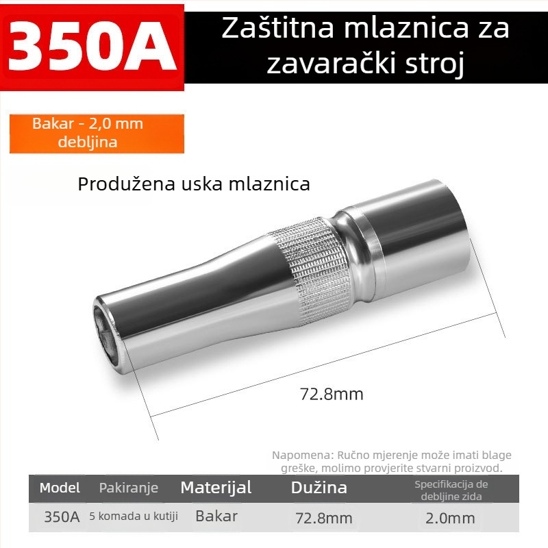 Shida sekundarna zaštita za zavarivački pištolj, bakrena zaštitna mlaznica s pokrivnim prstenom, 200A/350A/500A vrijednosti