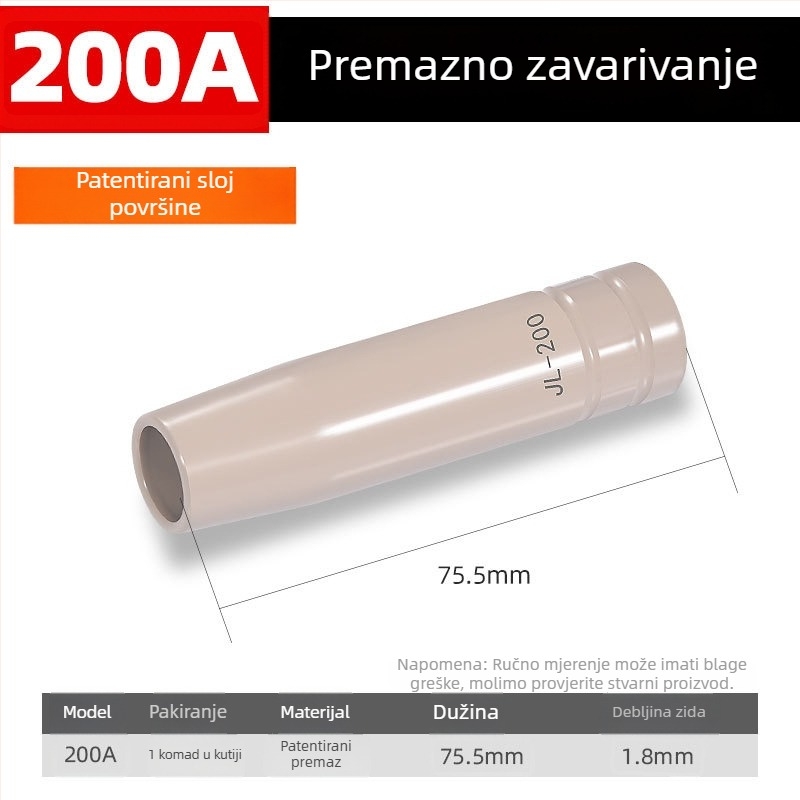 Shida sekundarna zaštita za zavarivački pištolj, bakrena zaštitna mlaznica s pokrivnim prstenom, 200A/350A/500A vrijednosti