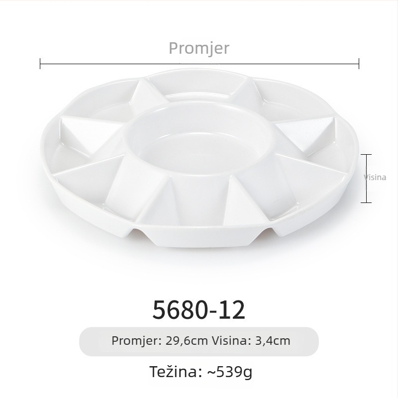 Melaminska ploča Yunnan Cross-Bridge Rice Noodle – okrugla podijeljena pločica, nordijskog stila; nije pogodna za mikrovalnu pećnicu