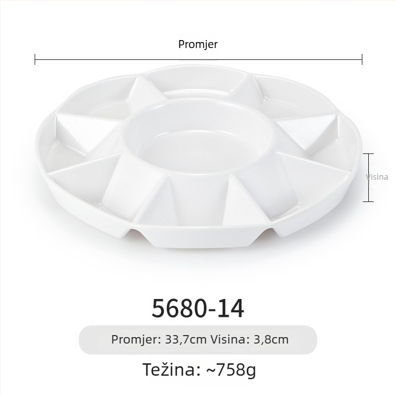 Melaminska ploča Yunnan Cross-Bridge Rice Noodle – okrugla podijeljena pločica, nordijskog stila; nije pogodna za mikrovalnu pećnicu