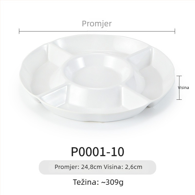 Melaminska ploča Yunnan Cross-Bridge Rice Noodle – okrugla podijeljena pločica, nordijskog stila; nije pogodna za mikrovalnu pećnicu