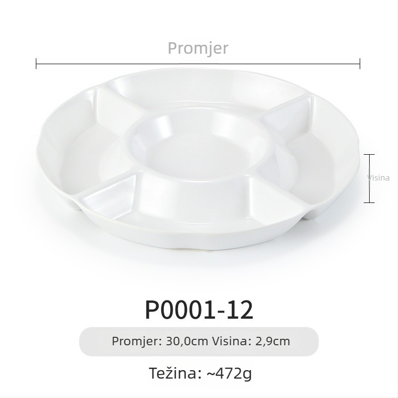 Melaminska ploča Yunnan Cross-Bridge Rice Noodle – okrugla podijeljena pločica, nordijskog stila; nije pogodna za mikrovalnu pećnicu