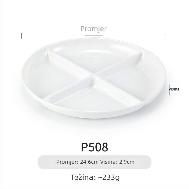 Melaminska ploča Yunnan Cross-Bridge Rice Noodle – okrugla podijeljena pločica, nordijskog stila; nije pogodna za mikrovalnu pećnicu
