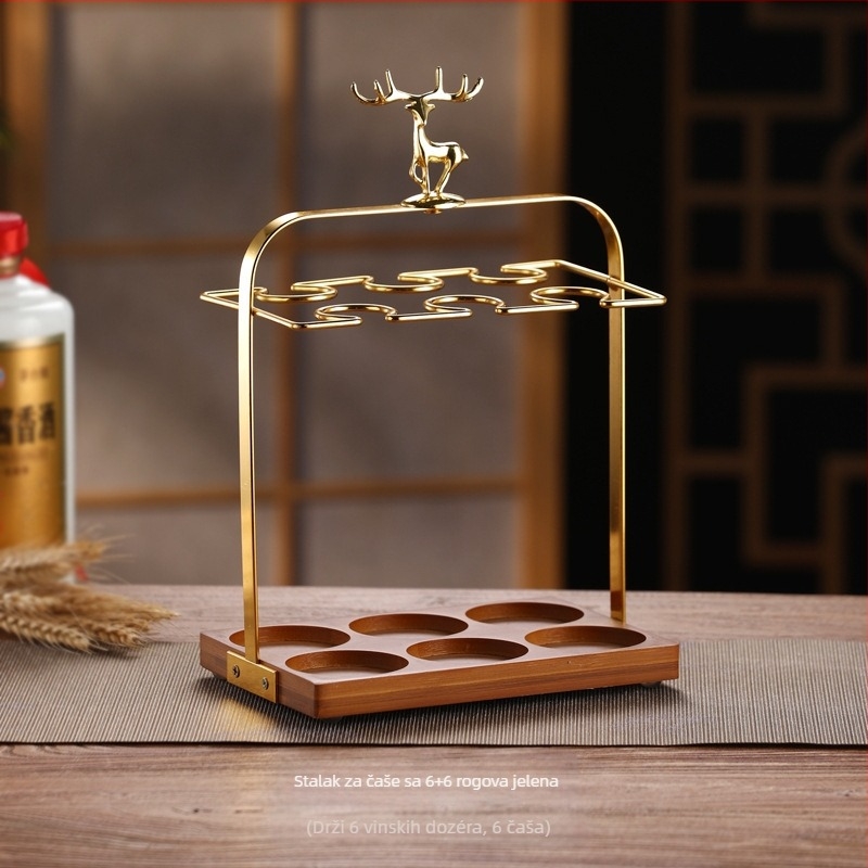Držač čaša — drveni stojni izložbeni nosač za čaše, svijetao luksuzni retro stil, model Deer Cup Holder, lansiranje ljeta 2025.