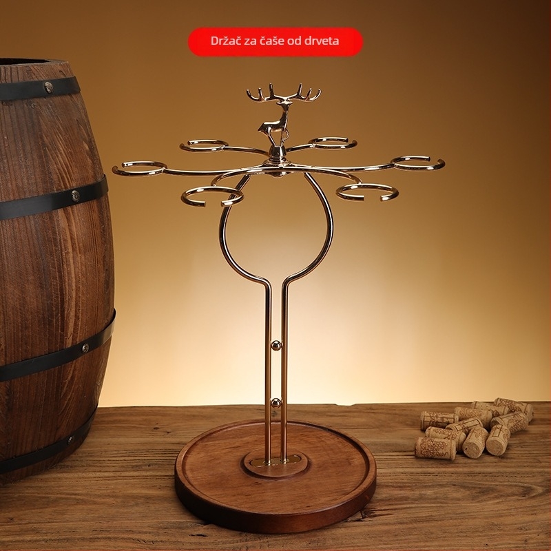 Držač čaša — drveni stojni izložbeni nosač za čaše, svijetao luksuzni retro stil, model Deer Cup Holder, lansiranje ljeta 2025.