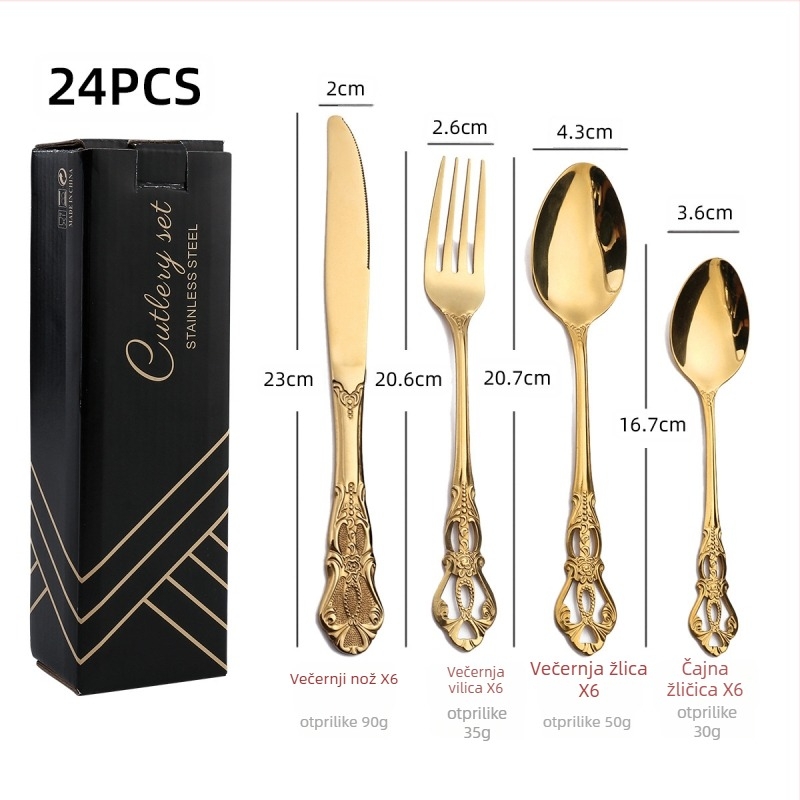 24-dijelni set pribora od nehrđajućeg čelika 410: nože, vilice i žlice, ogledno-polirano, nordijskog stila