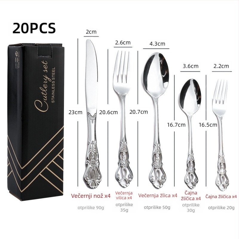 24-dijelni set pribora od nehrđajućeg čelika 410: nože, vilice i žlice, ogledno-polirano, nordijskog stila