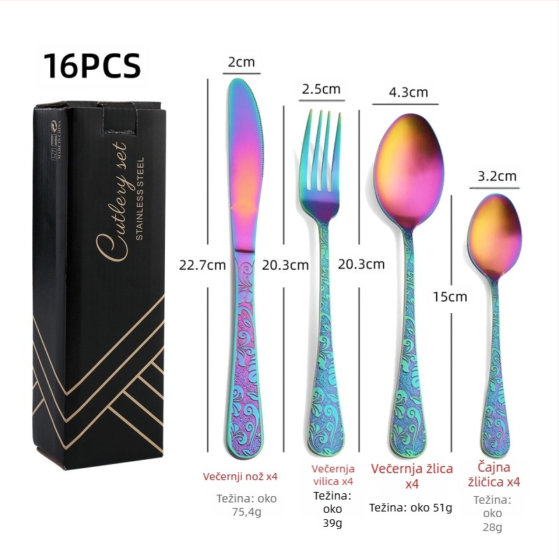 24-dijelni set pribora od nehrđajućeg čelika 410: nože, vilice i žlice, ogledno-polirano, nordijskog stila