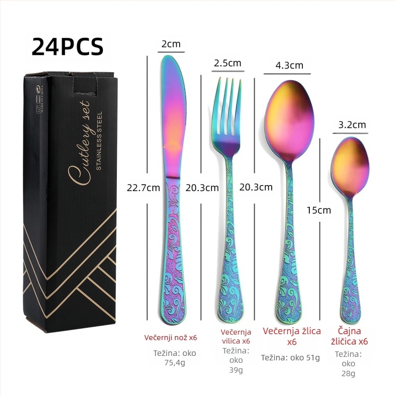 24-dijelni set pribora od nehrđajućeg čelika 410: nože, vilice i žlice, ogledno-polirano, nordijskog stila