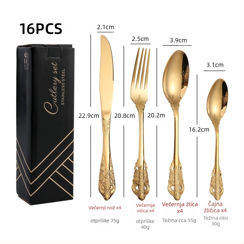 24-dijelni set pribora od nehrđajućeg čelika 410: nože, vilice i žlice, ogledno-polirano, nordijskog stila