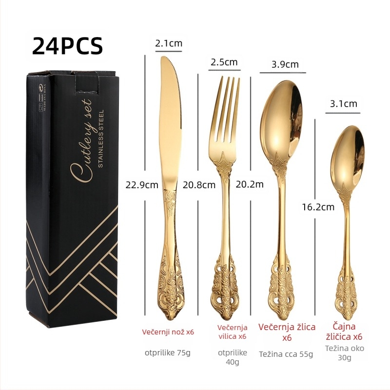24-dijelni set pribora od nehrđajućeg čelika 410: nože, vilice i žlice, ogledno-polirano, nordijskog stila