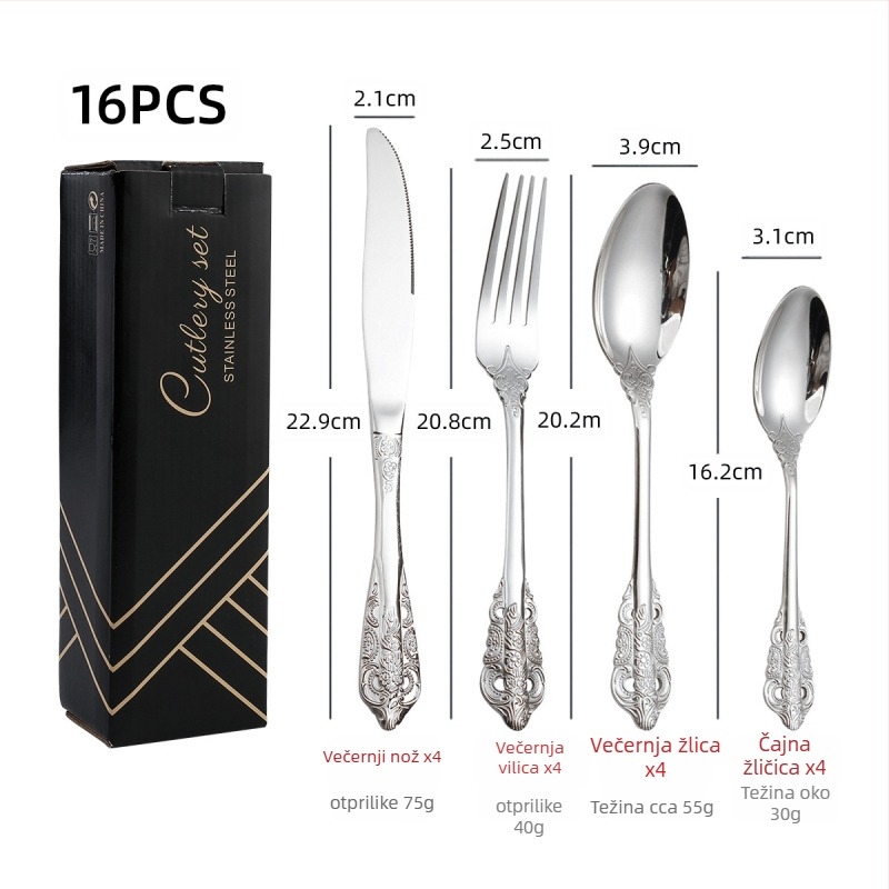 24-dijelni set pribora od nehrđajućeg čelika 410: nože, vilice i žlice, ogledno-polirano, nordijskog stila