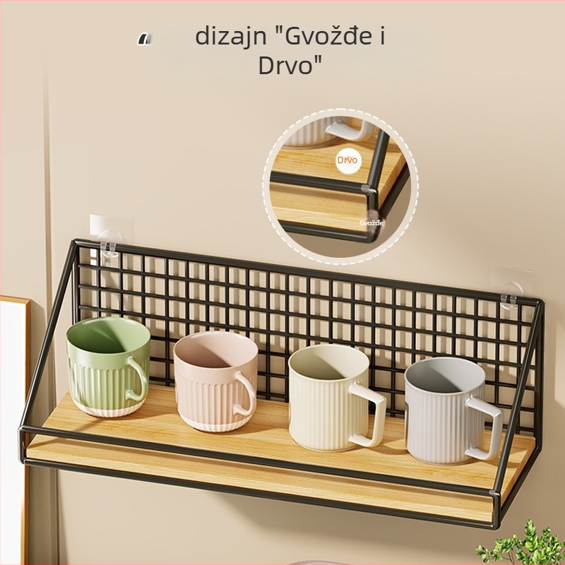 Držač čaša za zid, od željeza i drveta, moderno minimalistički dizajn, retro luksuz stil