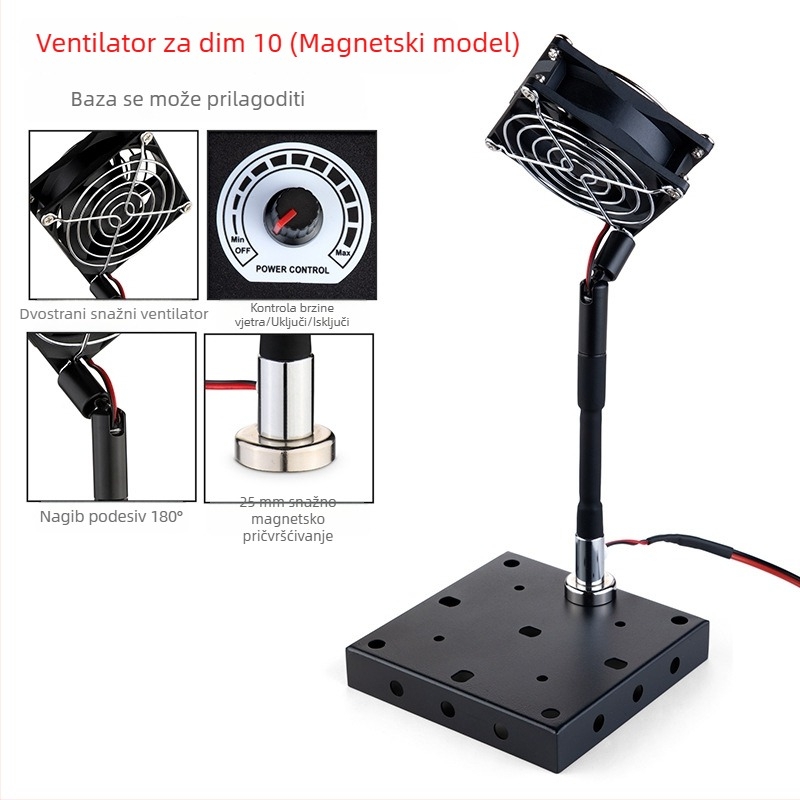 Profesionalna stanica za lemljenje s držačima, električna lemilica, lemna žica, povećalo, stolna lampa, ventilator za isisavanje dima, magnetski set za popravke