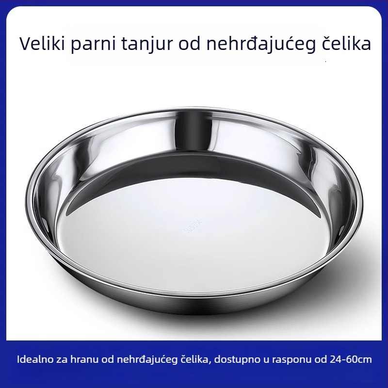 Tanjur za tortu od nehrđajućeg čelika, okrugli, duboko udubljen i debeli, polirana površina