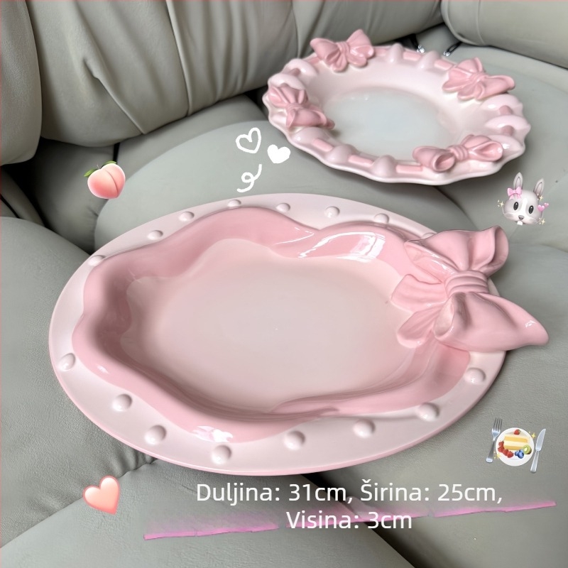 Porcelanski set posuđa - ručno izrađeno, sladak stil, svestrana upotreba, uključuje tanjure za jelo, desertne tanjure, tanjure za voće i doručak tanjur