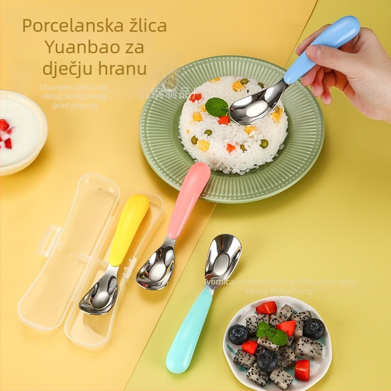 Dječja žlica od nehrđajućeg čelika s kutijom, za djecu stariju od 12 mjeseci; set žlica s kutijom; jednostavan, sladak dizajn