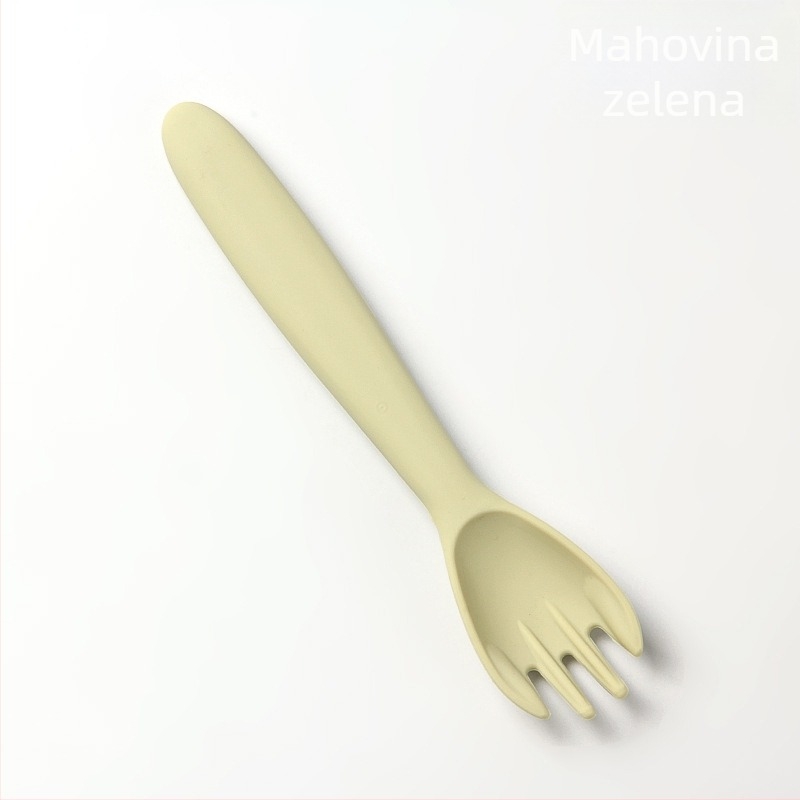 Dječja silikonska zdjela za hranu s kompletnim priborom (vilica i žlica) — okrugla, otporna na mikrovalnu, za djecu