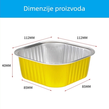 Jednokratna kutija za hranu od aluminijske folije, kvadratnog oblika, kapacitet 300 ml, mogućnost prilagođenog logotipa, 1000 komada u kartonu