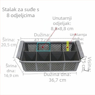 Košara za posuđe za perilicu, kvadratna plastična, 25 šiljaka, dizajn bez odvoda