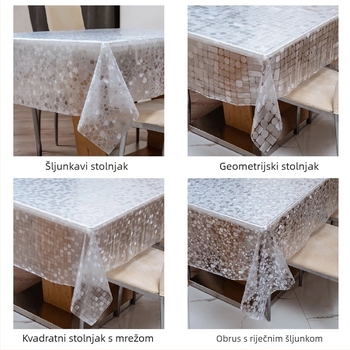 Jednokratni pravokutni stolnjak od PE plastike, s uzorkom kamenčića, vodootporan i otporan na masnoću.