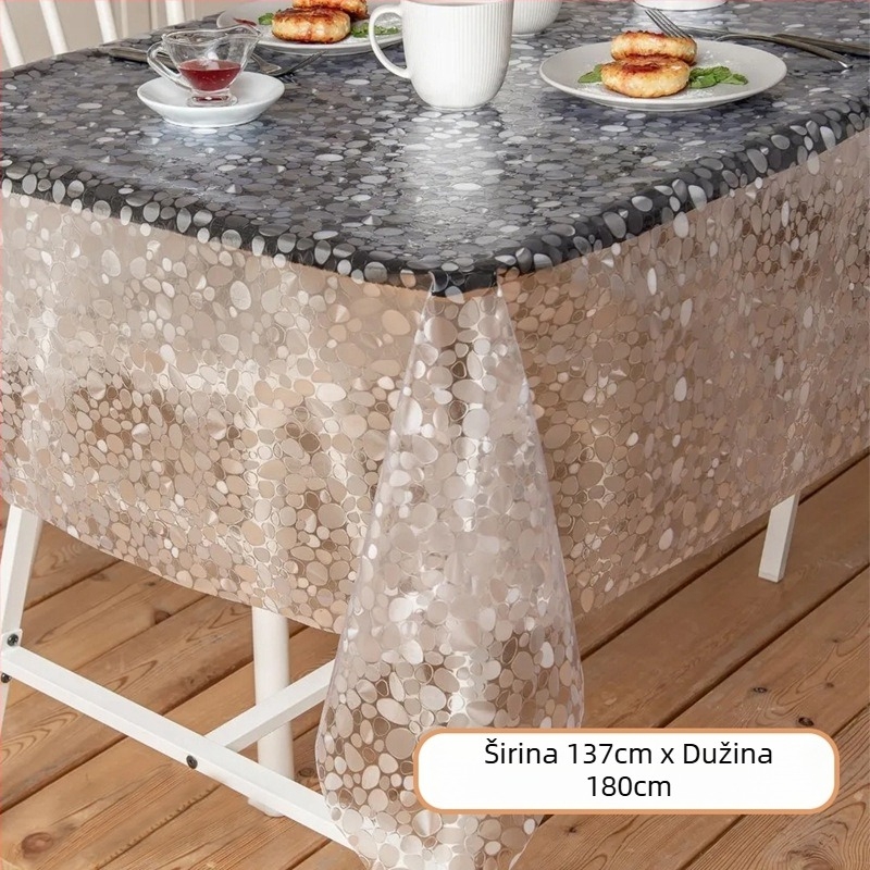 Jednokratni pravokutni stolnjak od PE plastike, s uzorkom kamenčića, vodootporan i otporan na masnoću.