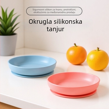 Silikonska okrugla zdjela za bebe s usisnom dnom – sigurna za mikrovalnu, otporna na visoke temperature i padove