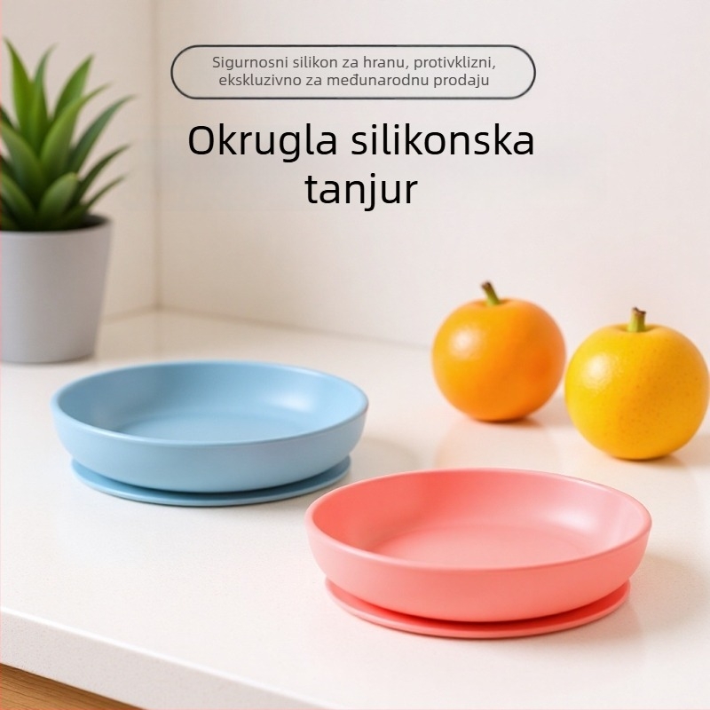 Silikonska okrugla zdjela za bebe s usisnom dnom – sigurna za mikrovalnu, otporna na visoke temperature i padove