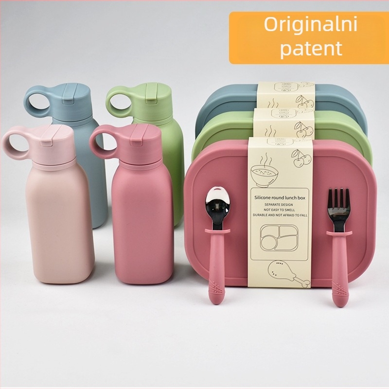 Set silikonskih kutija za obrok s četiri odjeljka, pravokutnog oblika, 800–1000 ml, pogodna za mikrovalnu pećnicu