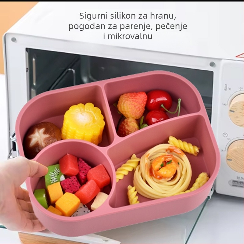 Set silikonskih kutija za obrok s četiri odjeljka, pravokutnog oblika, 800–1000 ml, pogodna za mikrovalnu pećnicu