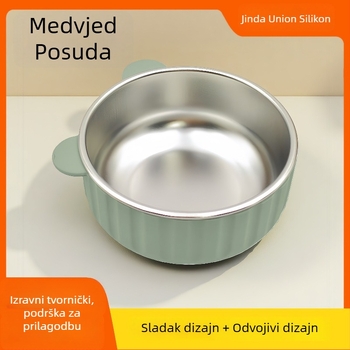Silikonska zdjela za djecu za jelo s odvojivim unutarnjim slojem protiv opeklina (keramički ili nehrđajući čelik), pakiranje 2 komada, od 6 mjeseci