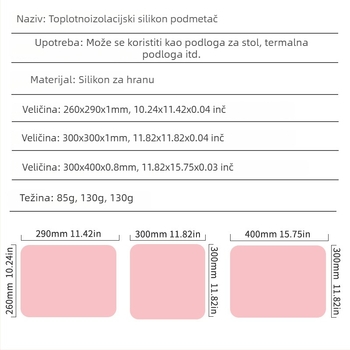 Silikonski podmetač za stol, prehrambena kvaliteta, toplinska izolacija, kvadratnog oblika, mogućnost ispisa uzorka