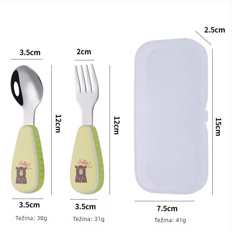 Qirun 304 nehrđajući čelik dječji set posuđa — žlica i vilica s cartoon ručkama, ogledni polirani završetak, mogućnost prilagođavanja