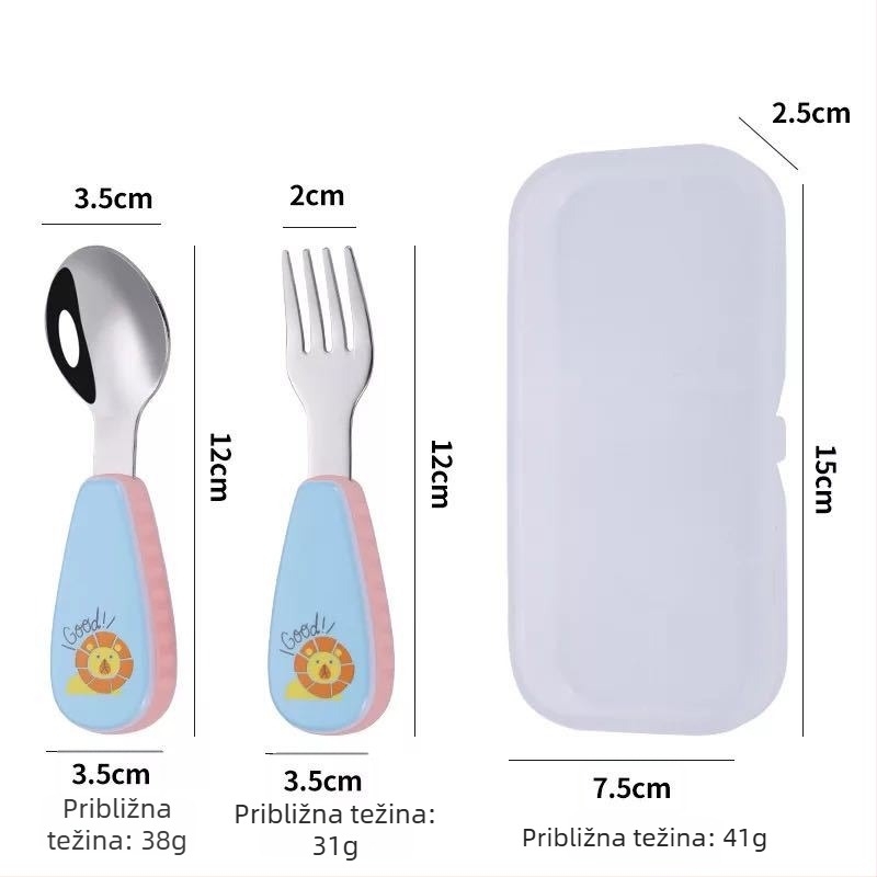 Qirun 304 nehrđajući čelik dječji set posuđa — žlica i vilica s cartoon ručkama, ogledni polirani završetak, mogućnost prilagođavanja