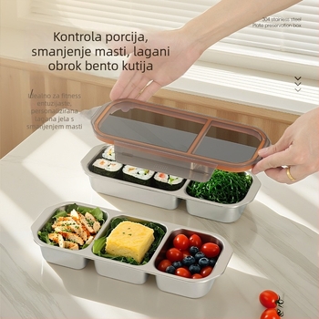 Platinum 304 nehrđajući čelik kutija za obrok, pravokutni oblik, dvodjelna ili trodjelna, mikrovalna sigurnost, održava toplinu hrane