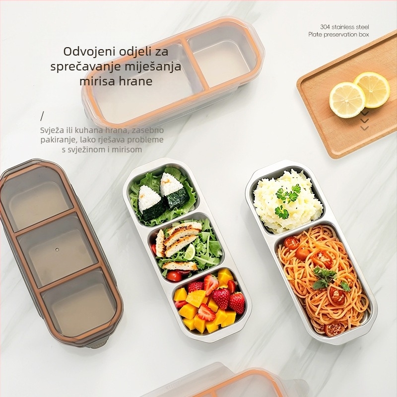 Platinum 304 nehrđajući čelik kutija za obrok, pravokutni oblik, dvodjelna ili trodjelna, mikrovalna sigurnost, održava toplinu hrane