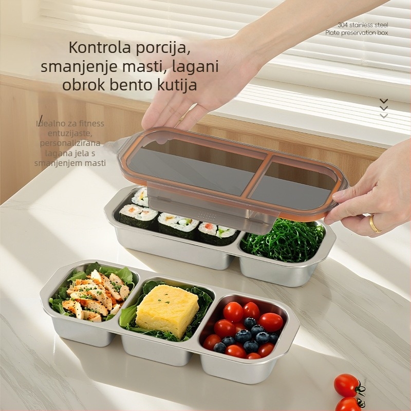 Platinum 304 nehrđajući čelik kutija za obrok, pravokutni oblik, dvodjelna ili trodjelna, mikrovalna sigurnost, održava toplinu hrane