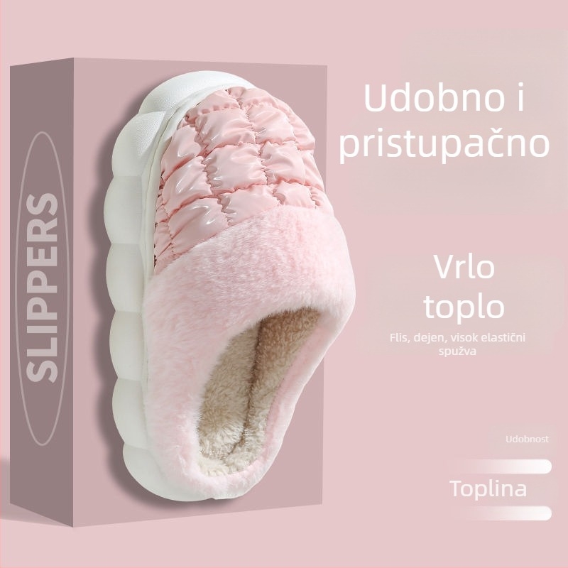 Pamucne kućne papuče za unutarnju upotrebu, plišani gornji dio, debela protuklizna PVC potplata, unutarnja umjetna krzna i punilo od perja, karirani uzorak, vodootporne i tople