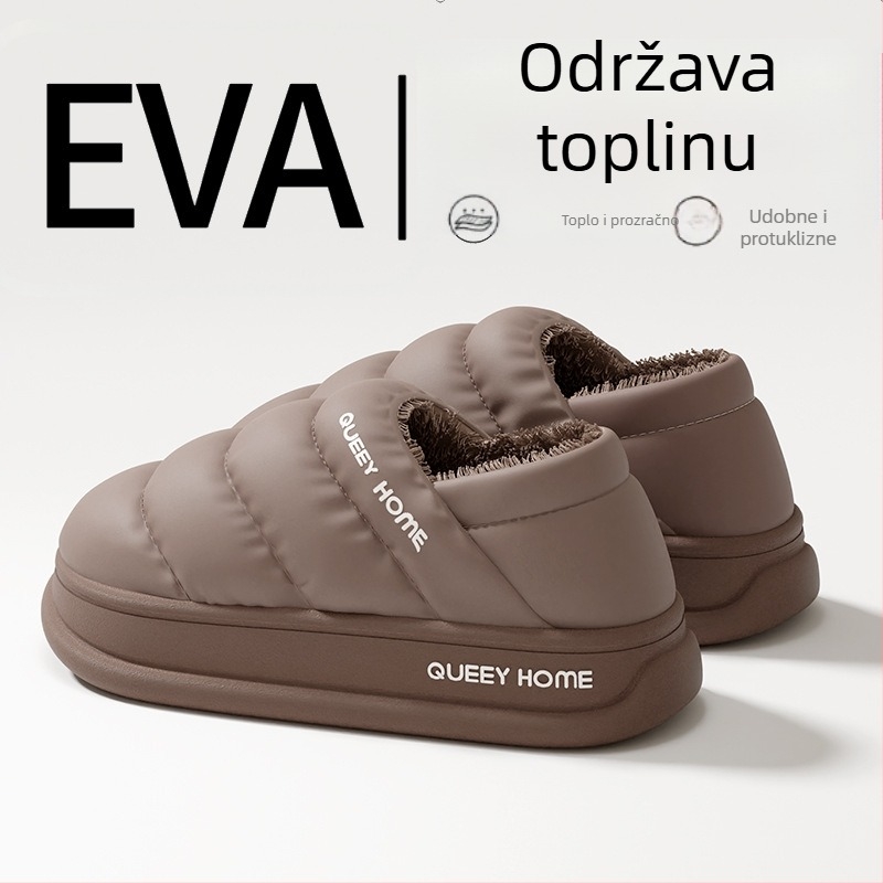 Unisex kućne papuče od pamuka za zimu, s zatvorenim petama, vodootporne, s plišastom podlogom i protukliznom debelom EVA potplatom