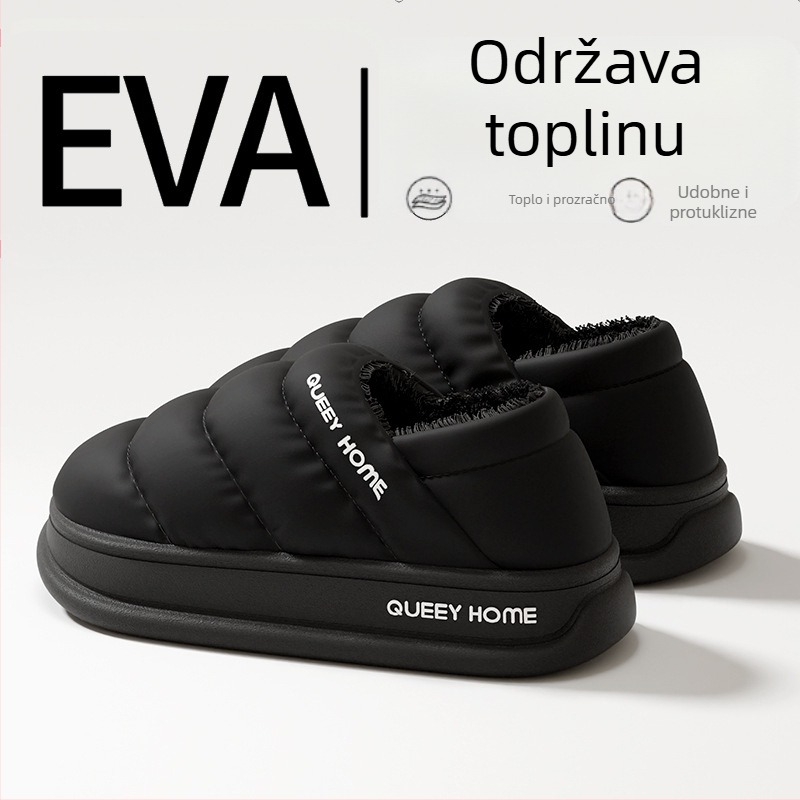 Unisex kućne papuče od pamuka za zimu, s zatvorenim petama, vodootporne, s plišastom podlogom i protukliznom debelom EVA potplatom
